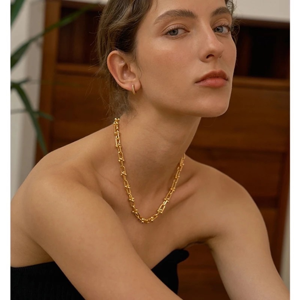 Zara Gold Horseshoe Link Chain Trend Yellow Gold Adjustable Chain Necklace - Picture 10 of 16